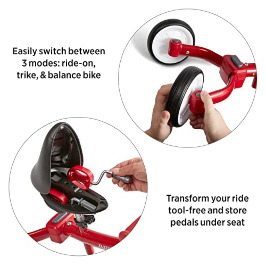 دراجة ثلاثية العجلات قابلة للتحويل 3 في 1 للأطفال الصغار وعبة ركوب الأطفال للأعمار من 1 إلى 3 سنوات باللون الأحمر #6
