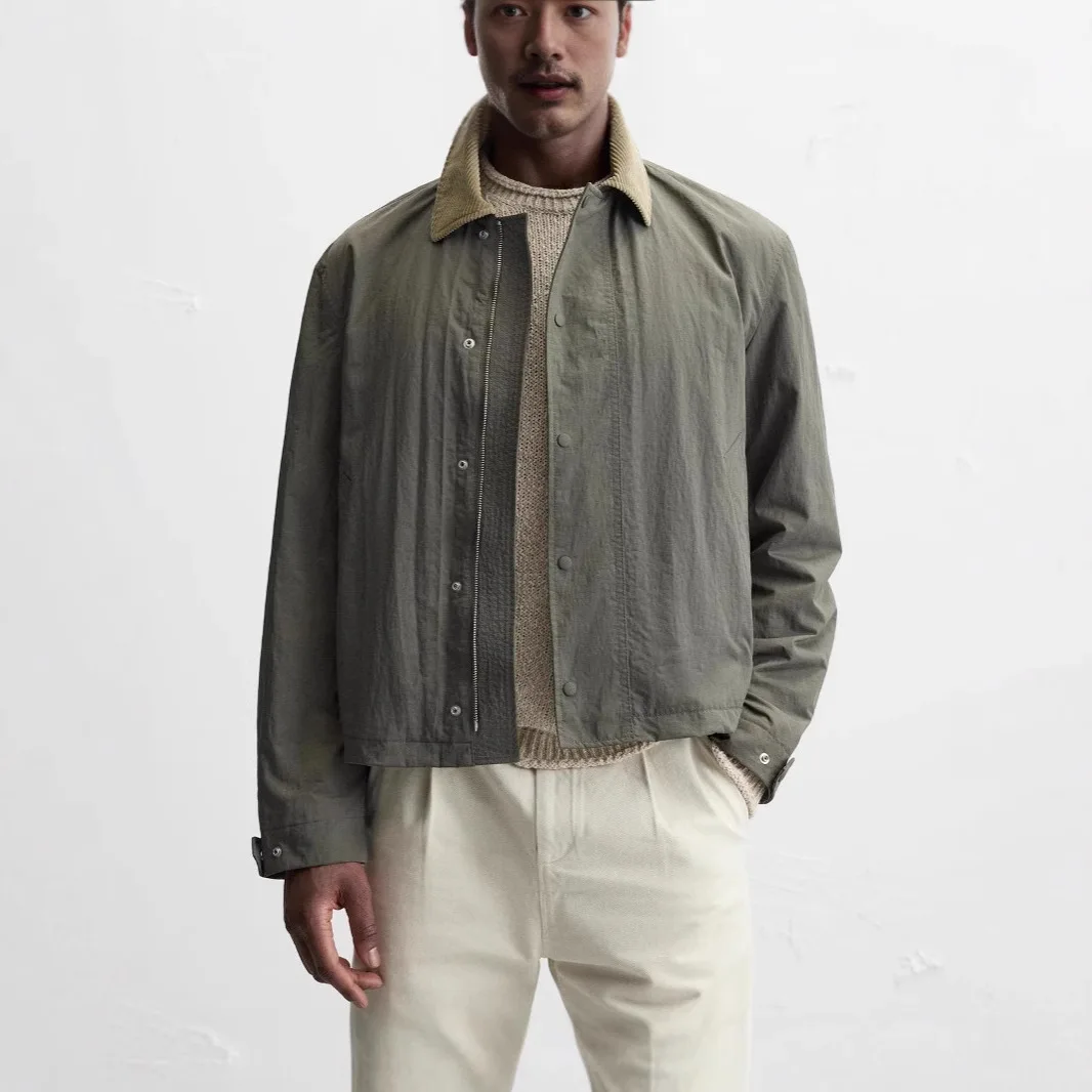 

Весна 2025 года, новый продукт, мужская одежда, технология с эффектом морщин, тканевая куртка для похудения, пальто, растворимый и красивый тренд