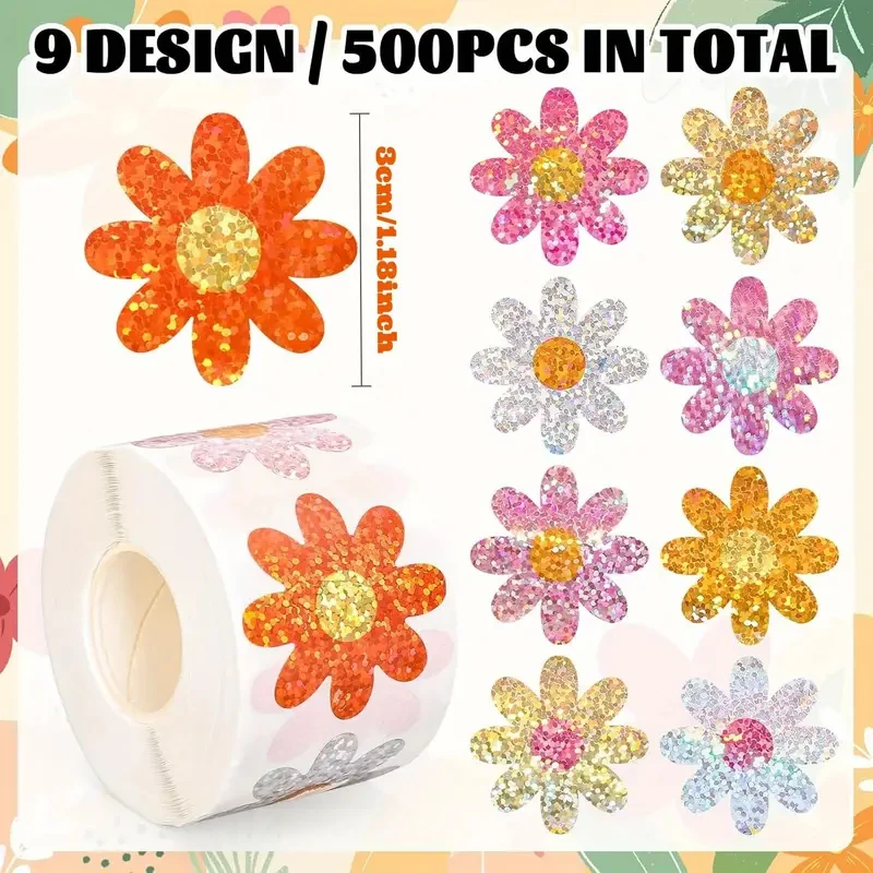 100-500pcs Glitter Flower Pattern Design Stickers Party Gift Wrapping Label Children Scrapbook Cute Stationery Stickers