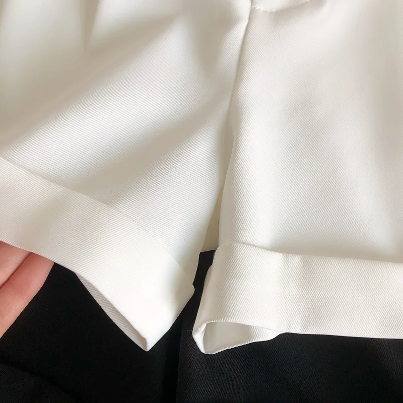 ベルト付き春夏韓国ワイドレッグスーツショーツ女性オールマッチワイドレッグショーツオフィスレディースハイウエストAラインカジュアルショーツ