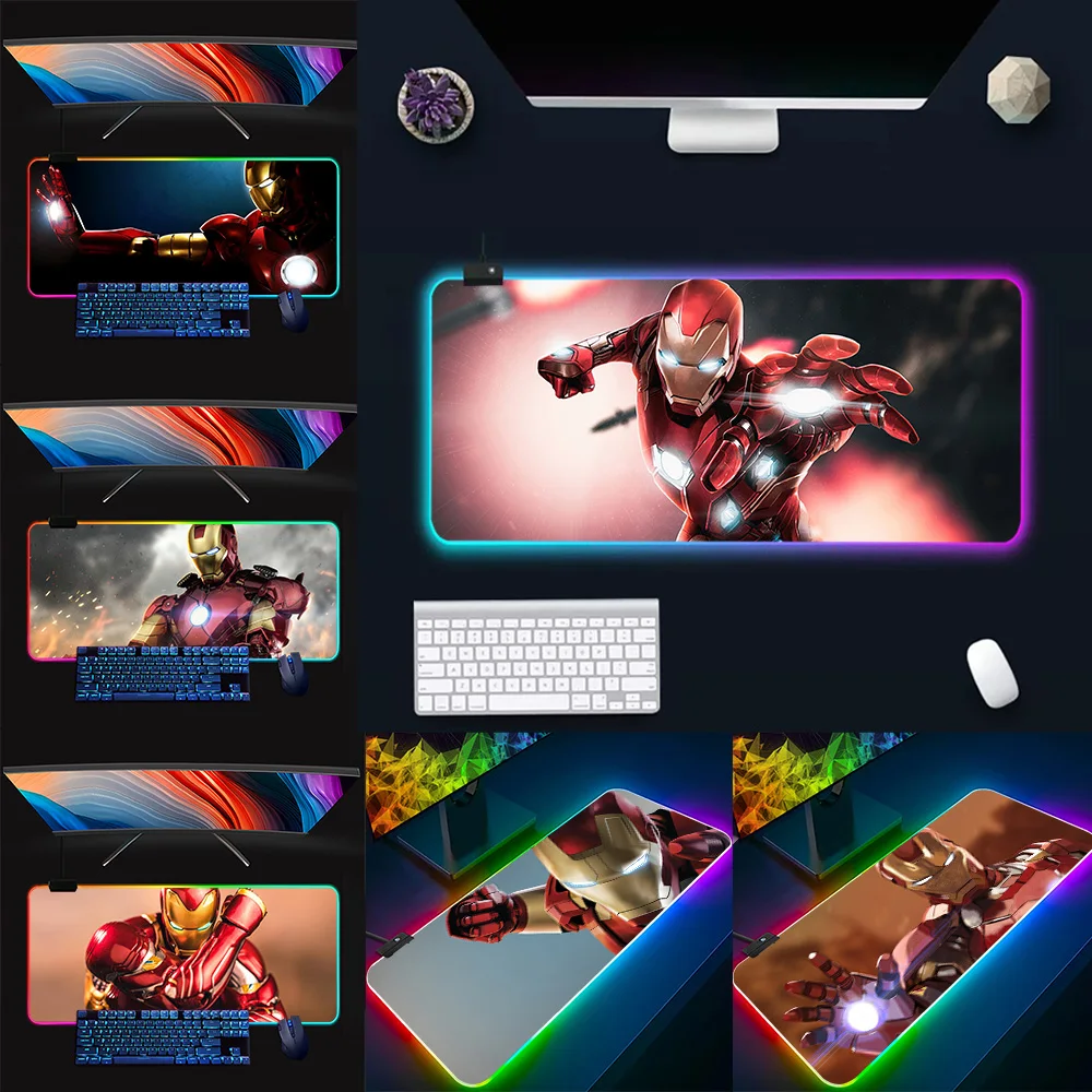 

iron Man RGB Pc Gamer Keyboard Mouse Pad Mousepad LED Glowing Mouse Mats Rubber Gaming Computer Mausepad