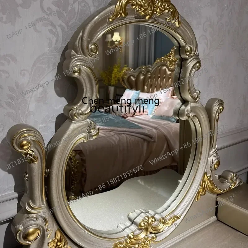 D178 H European style dressing table makeup table with mirror makeup stool solid wood carving 1.2 meters neoclassical