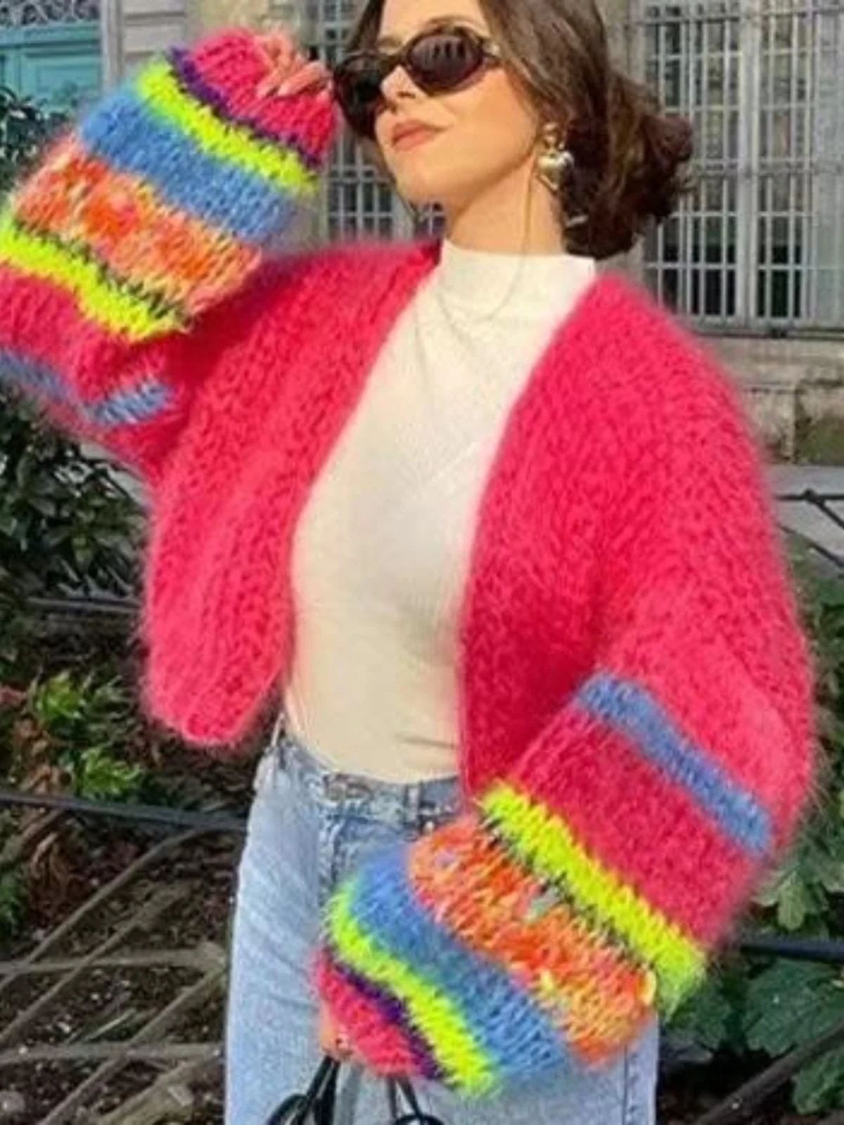 Striped Long Sve Versatile Open Cardigan Knitted Jaet Comfortable Loose Fit Autumn Winter Women's Sweater Knitwear