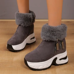 Women Wedge Boots Luxury Plus Plush Warm Snow Boots 2024 Winter New Fuzzing Increasing Sneakers Zipper Women's Platform Shoes