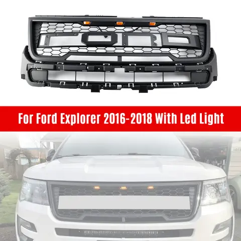 Artudatech Front Upper Bumper Grille Grill Fit Ford Explorer 2016-2018 With Lights