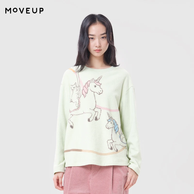 MOVEUP Women's T-shirt FUN Series 2026 Winter 100% Cotton Crew Neck Fun Print Pullover Commuter Short Long Sleeve Tops 3ELD10512
