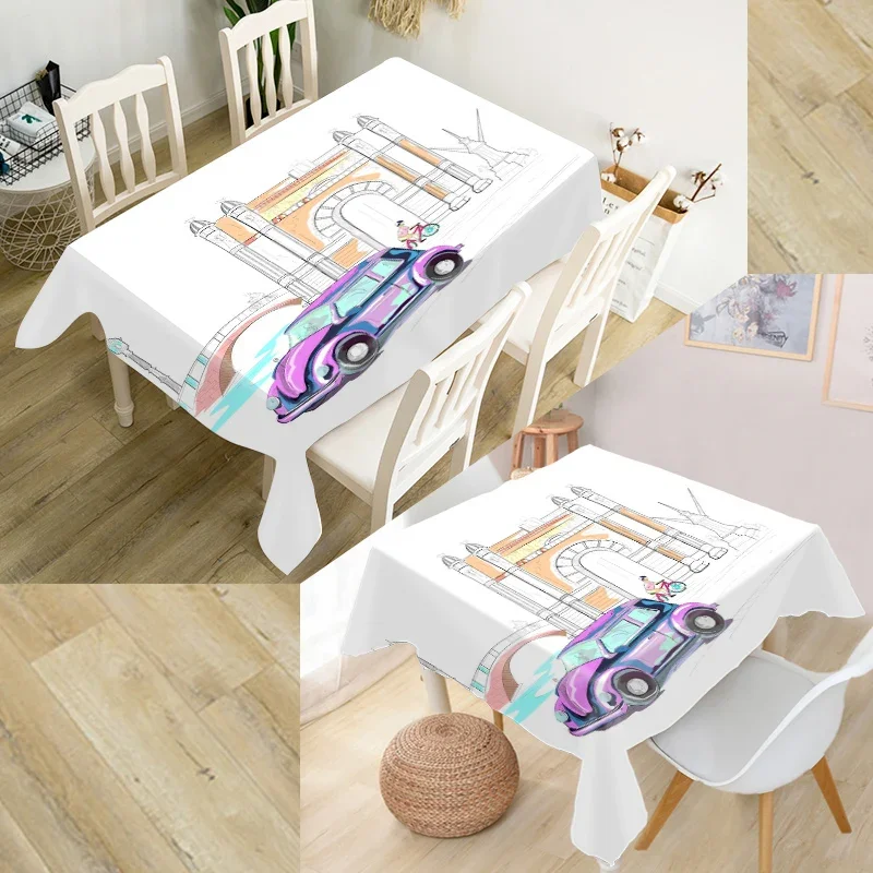 Nordic Style Vehicles Background Tablecloth Decor Oxford Fabric Square/Rectangular Dust-proof Table Cover Home Decor TV Cover