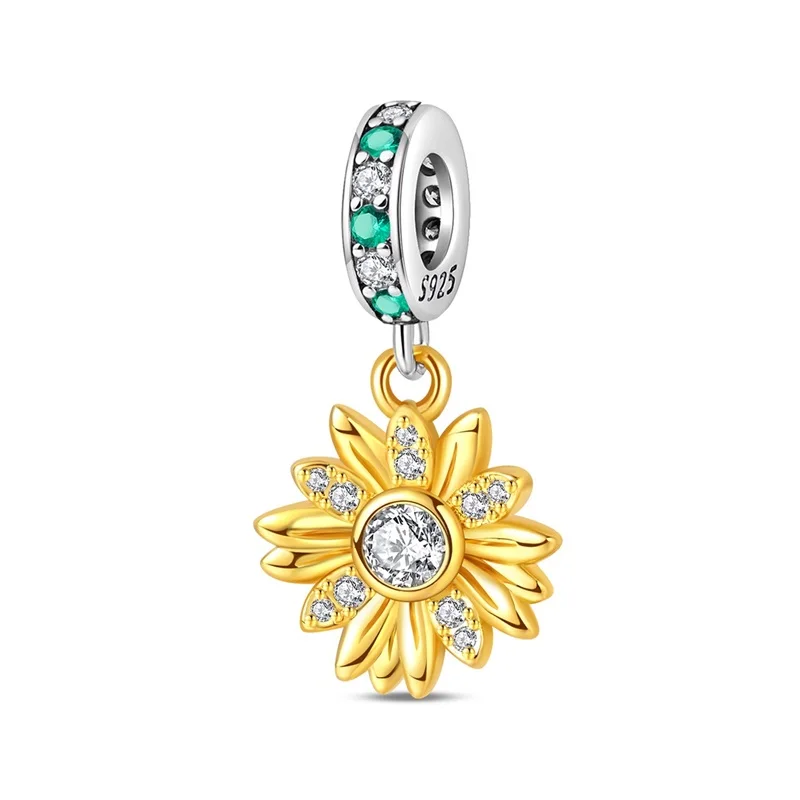 

925 Sterling Silver Sunflower Charms Pendant For Women Fit Original Bracelet DIY Jewelry Gifts