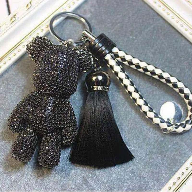 2024 Handmade Diy Rhinestone Gloomy Bear Keychain Car Tassel Key Chain Ring Holder Pendant for Bag Charm Chaveiro Llaveros Mujer