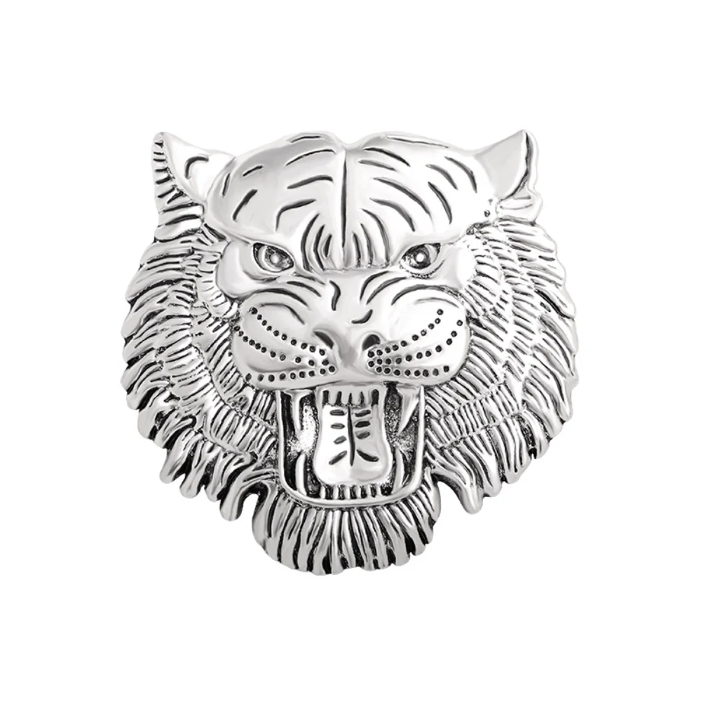 Broche Tête de Tigre Dorée Tridimensionnelle Puissante, Épingle en Métal en Relief Tête de Tigre, Épingles de Costume en Forme d'Animal pour Décoration