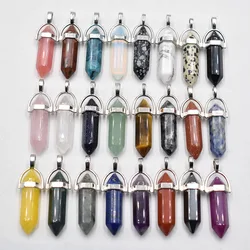 Wholesale 24pcs/lot Fashion quality assorted natural stone mixed pillar charms chakra Pendants & necklaces for making free