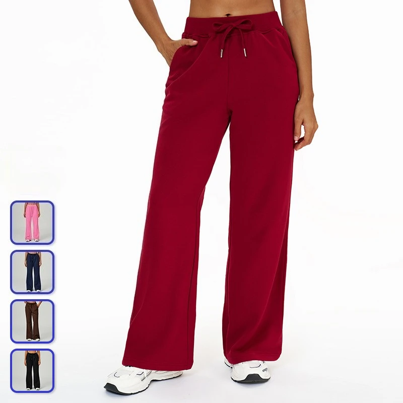 

Winter High Waist Loose Fit Sports Pants Women Drawstring Sweatpants With Pockets Straight Leg Yoga Pants Versatile Sports Pants