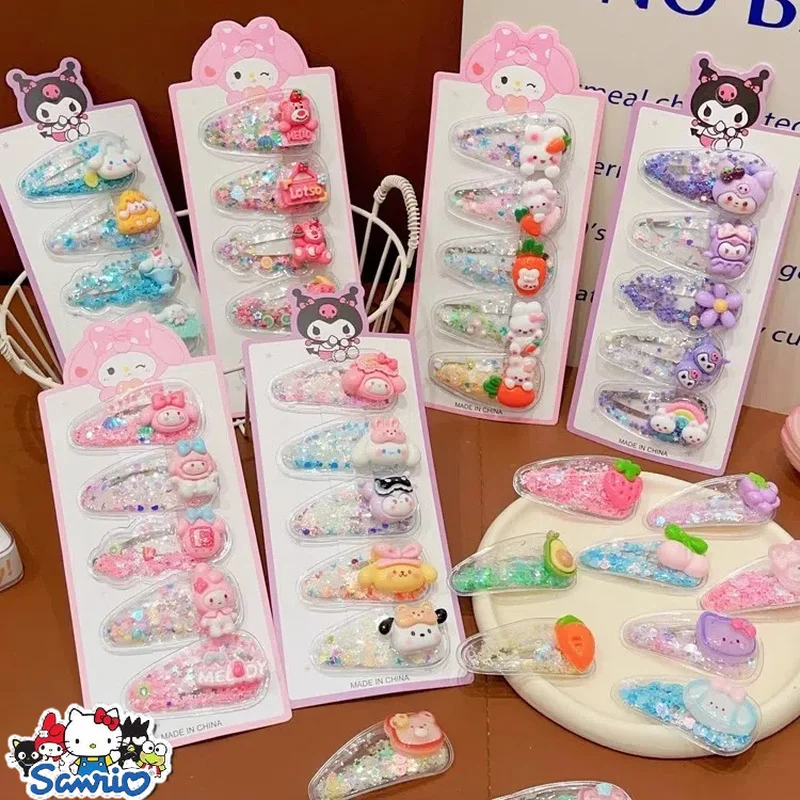 Sanrio Girls Hairpins Cinnamoroll Baby Hairclip Kuromi Melody Princess Flowing Sand Hair Barrette Sanrio Accessories Hair Rope