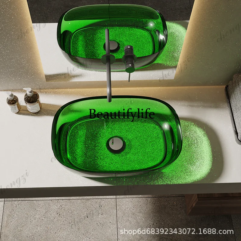 Crystal Basin Household Artificial Stone Washbasin Transparent Resin Table Artistic Hand Washbasin