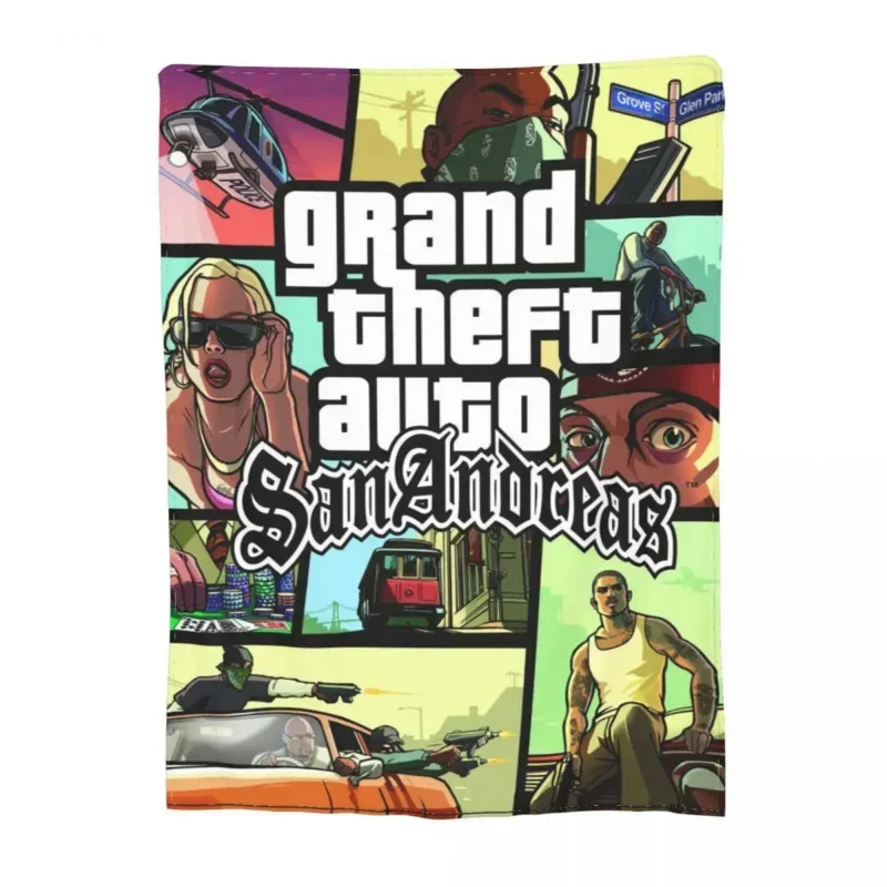 Fleece Grand Theft Auto San Andreas Throw Blanket Warm Flannel GTA Video Game Blankets for Bedroom Car Sofa Bedspreads