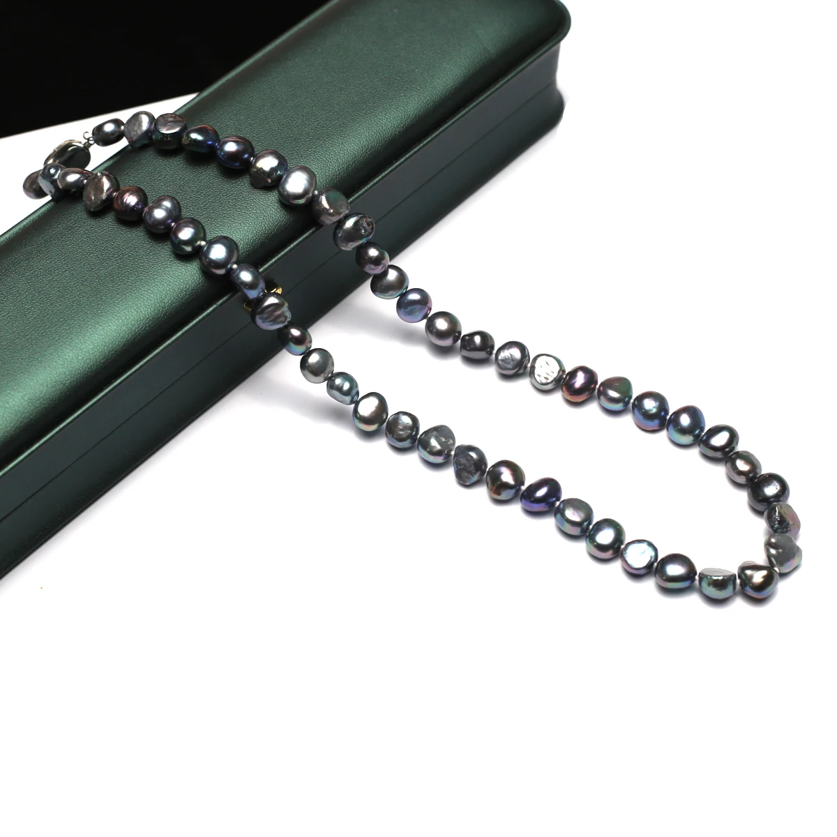 

1string 100% Natural Freshwater Pearl 9-10mm Black Four Sided Light Pearl Bead Necklace Women Jewelry Accessories Daily Gifts