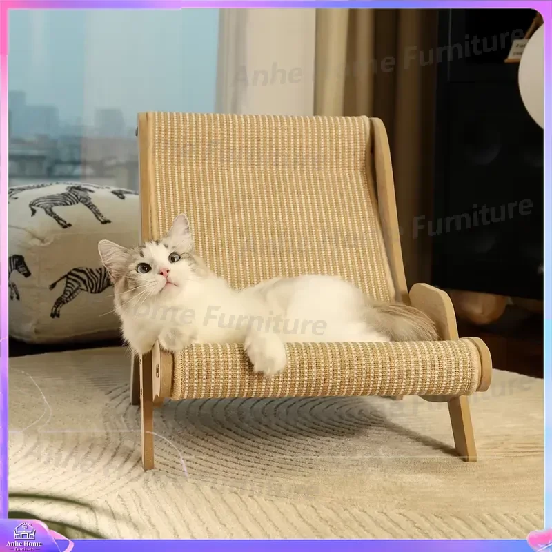 Large Wooden Cat Tree with Sisal Scratching Post Replaceable Hammock Bed Sofa Chair Pet Furniture House Tower for Indoor Cats
