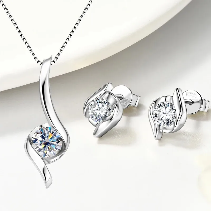 Sterling Silber 925 echter Moissanit Schmuckset für Frauen 2,0 ctw D Farbe Labordiamant Ohrstecker Anhänger Halskette Sets Geschenk – Detail 9