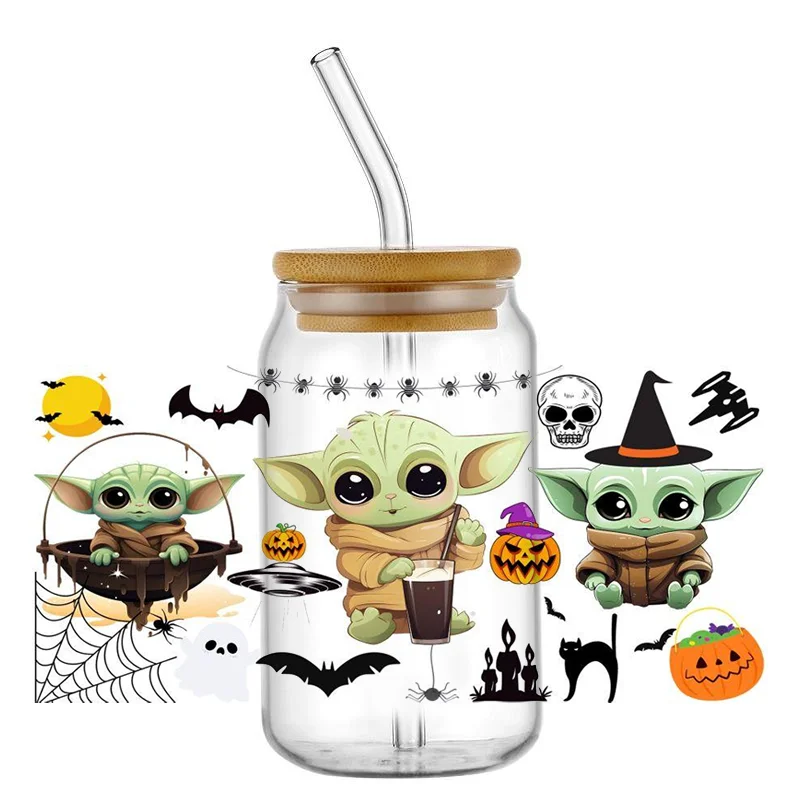 Miniso Cartoon Yoda UV DTF Transfer Sticker Ruimte Oorlog Voor De 16 oz Libbey Bril Wraps Flessen Cup Sticker DIY waterdicht