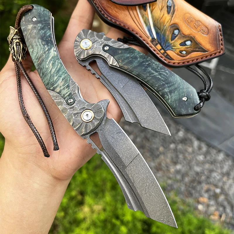 High quality Uzi Damascus Steel folding knife ball bearing multi-functional outdoor hunting tactical self-defense knife EDC tool