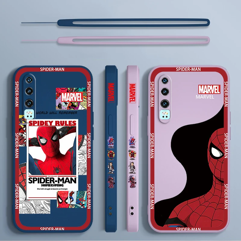 Marvel Superhero Spiderman Cool For Huawei Y9S Y9A Y9 Y6 Nova Y70 9 8 P50 P40 P30 P20 Pro Lite E 5G Liquid Left Rope Phone Case