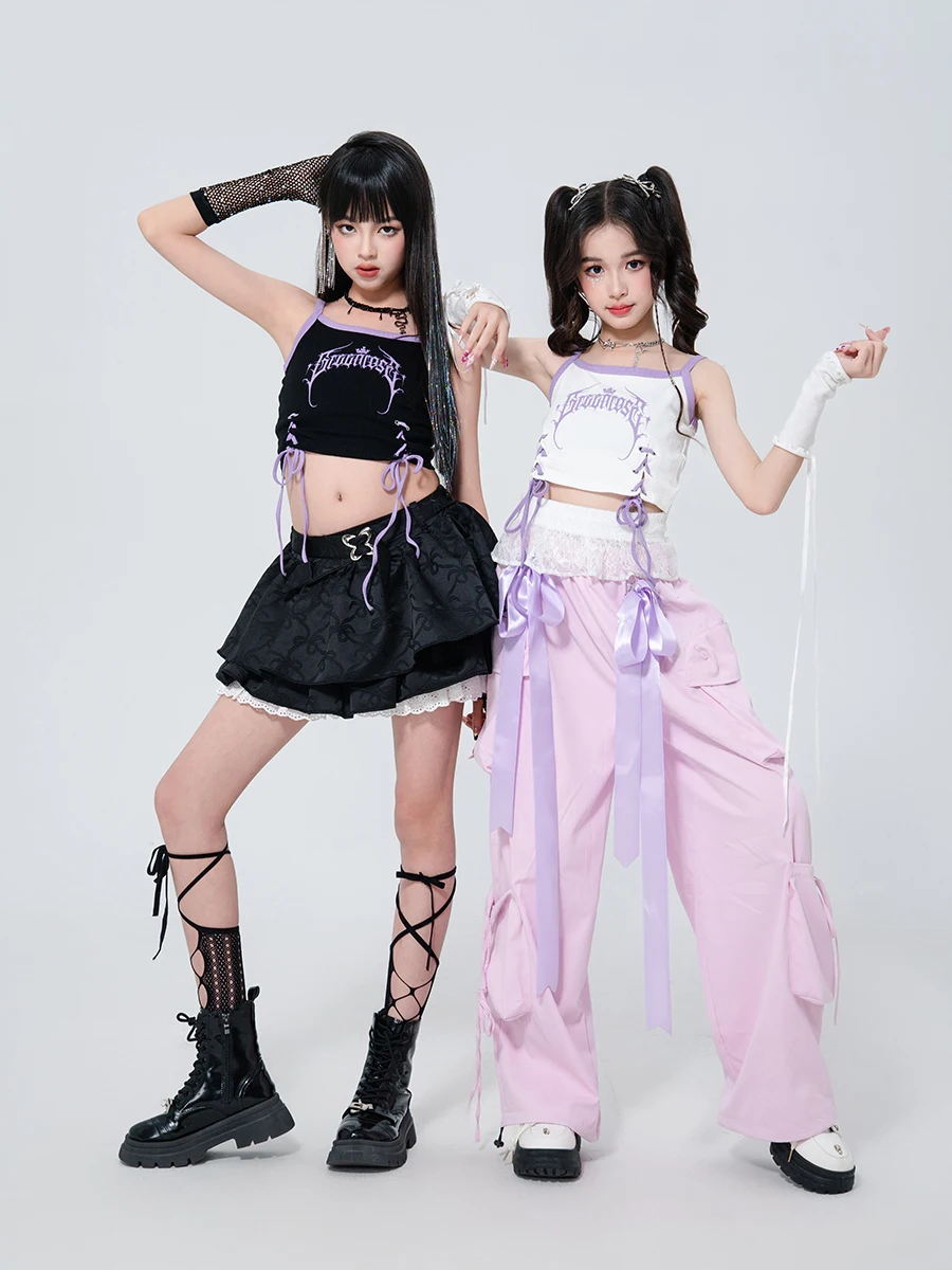 2025 kinder Ballsaal Hip Hop Dance Kostüme Für Mädchen Weste Lose Hosen Outfits Mode Jazz Dance Performance Bühne Kleidung