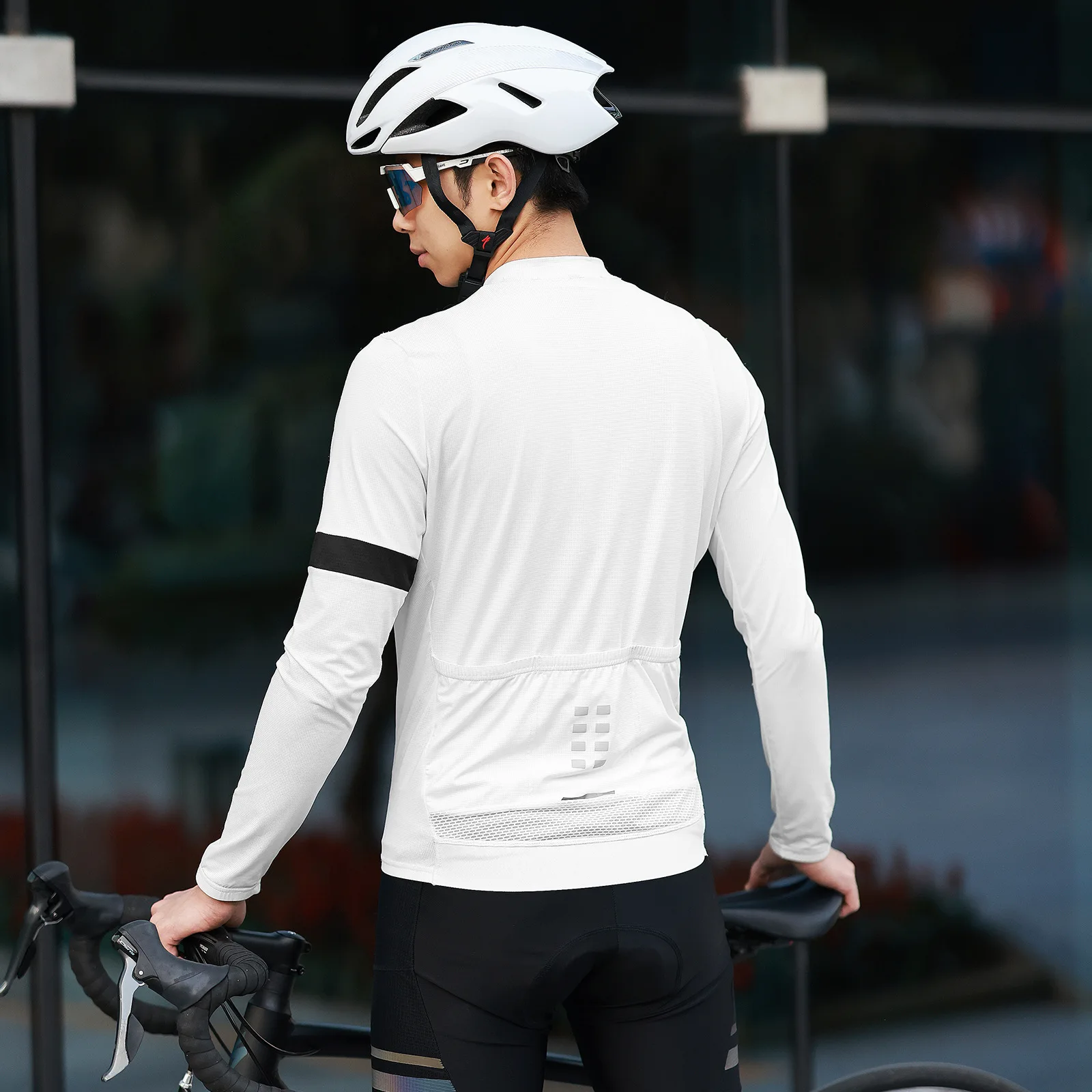Wosawe camisas de ciclismo masculinas ao ar livre bicicleta manga comprida cor sólida apertado reflexivo superior confortável respirável terno bt269