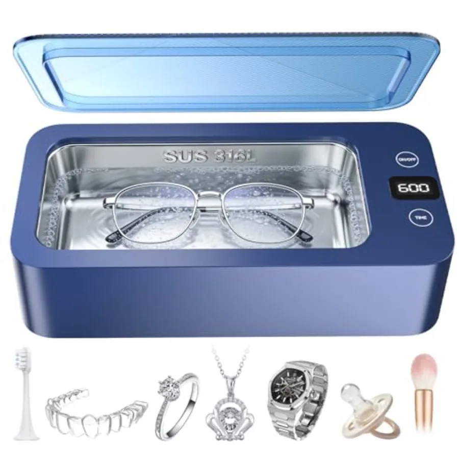 

Ультразвуковая мойка для ювелирных изделий 50 кГц, ультразвуковой очиститель с баком из нержавеющей стали 316SUS объемом 17 унций, 5 режимов очистки, подходит для ювелирных изделий, очков, серег