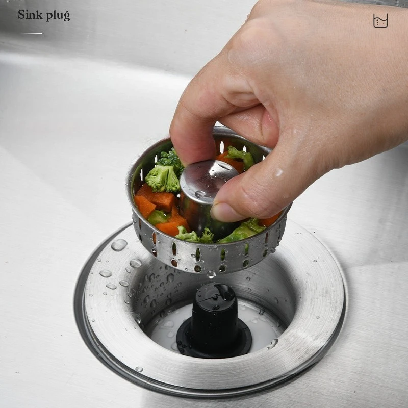 Stainless Steel Kitchen Sink Filter, Vegetable Basin Leakage Universal Sink Bouncing Core Sewer