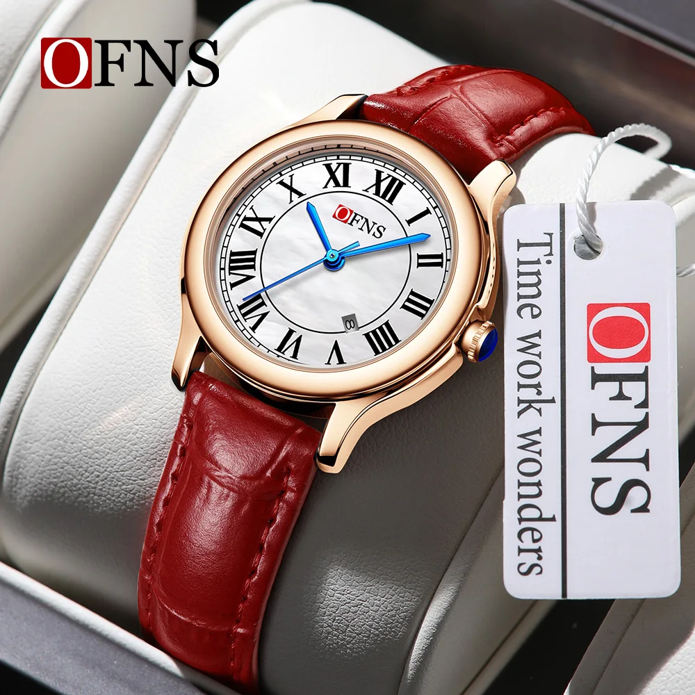 OFNS 2025 Women's Quartz Watch Waterproof Calendar Mother of Pearl light Luxury Niche high-end Retro Women's Quartz Watch 1551