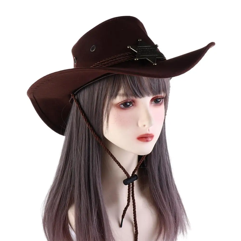 Punk Woolen Cycling Caps Wide Brim Knight Hats Men Bucket Hats Star Western Cowboy Hats Summer Sun Hats Travel Sunscreen Caps