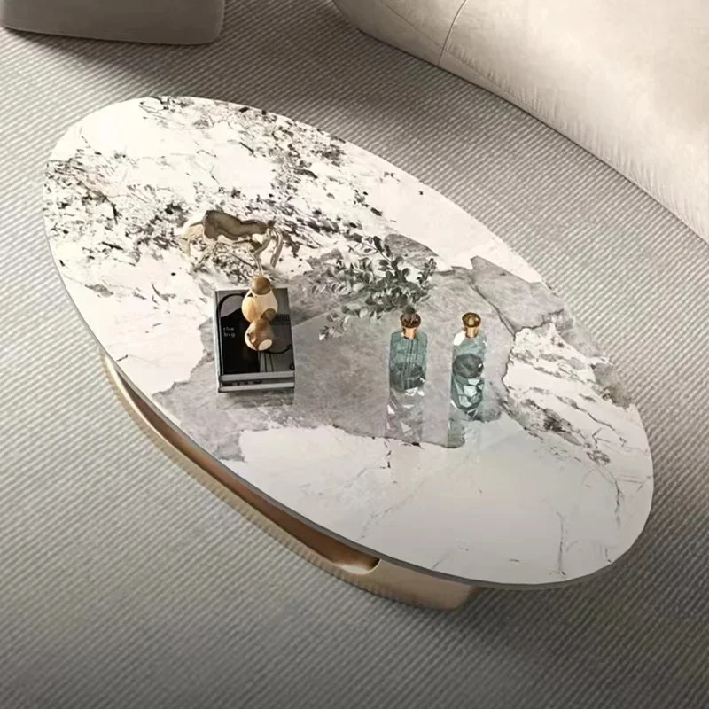 Design Modern Oval Rock Slab Coffee Table Luxury For Living Room