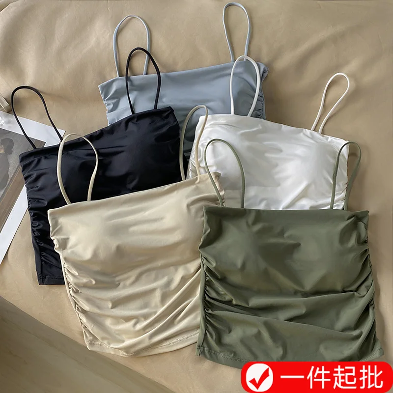 

Strapless tank top for women in summer 2025 with beautiful shoulder straps chest pads and short tops