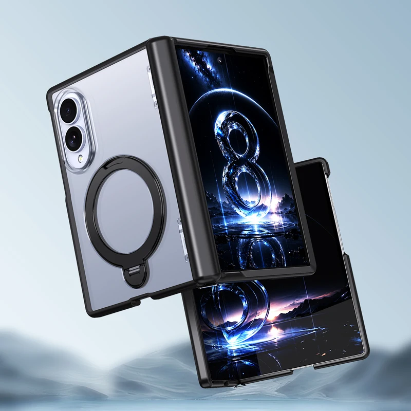 Case For Samsung Galaxy Z Fold 8 Magnetic Hard PC +TPU Hinge Protection Folding 360 Rotating Ring Stand Cover