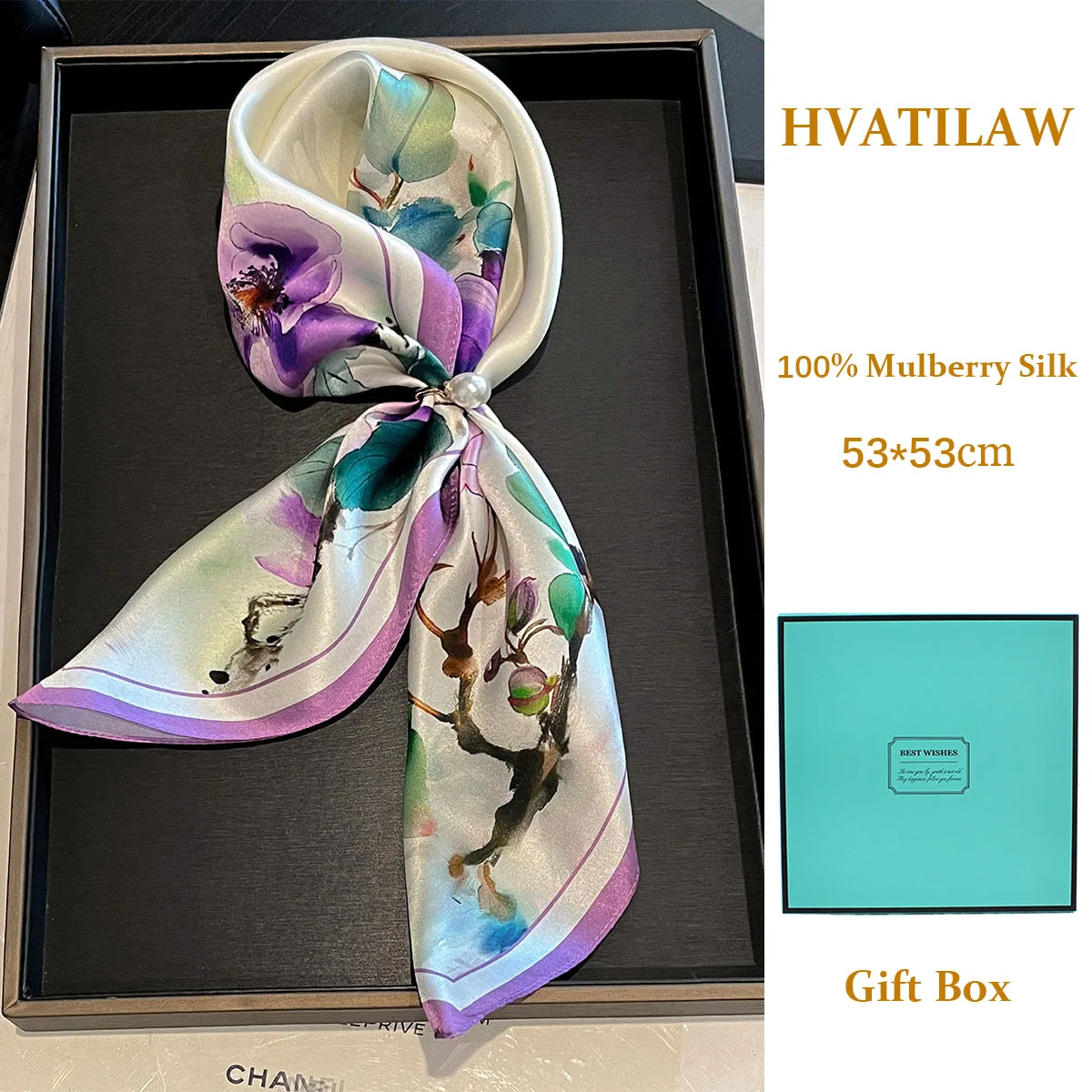 

100% Mulberry Silk Square Scarf Women Hairband Lady Luxury Neck Scarves Neckerchief Bandana Foulard Female Shawl Poncho Gift Box