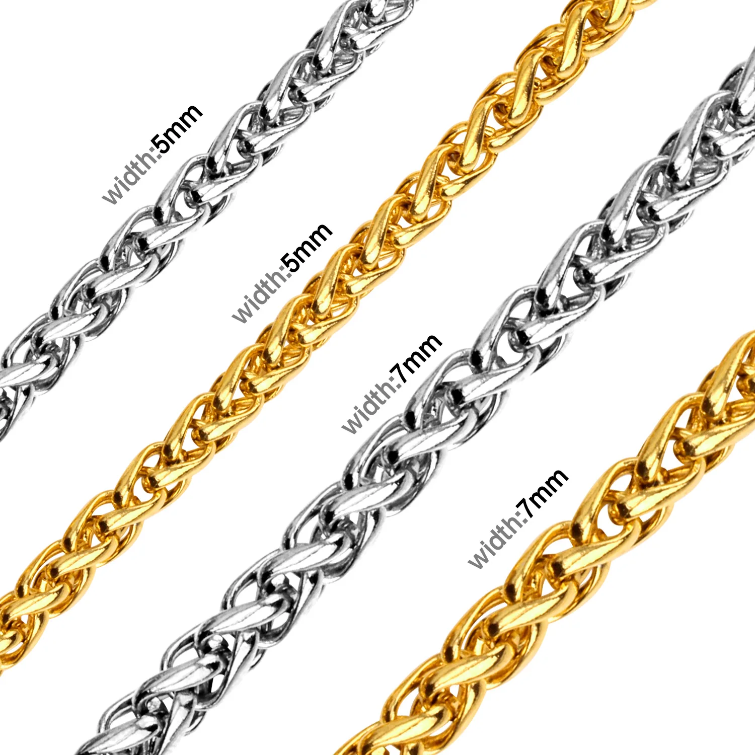 LUXUSTEEL Basic Punk Stainless Steel Chain Necklace For Women Men Cuban Figaro Braided Wheat Link Choker 5MM/7MM Wholesale