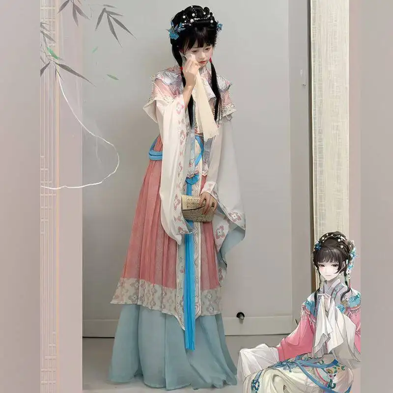 Nouvelle tenue Hanfu printemps/été : Interprétation de Lin Daiyu du Rêve de la Chambre Rouge, style ancien, broderie féerique, épaulettes nuageuses