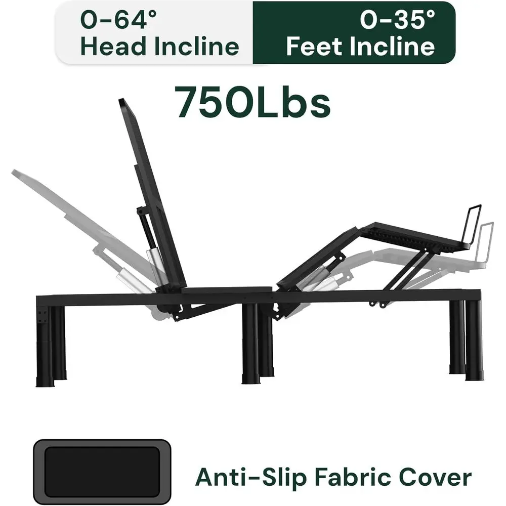 إطار سرير لاسلكي قابل للتعديل عن بعد مع انعدام الجاذبية، إمالة الرأس/القدم، مضاد للشخير، إعدادات الذاكرة، محرك هادئ، ضبط الارتفاع