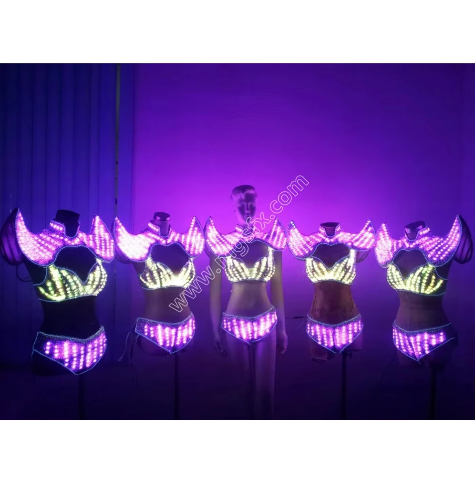 RGB Sexy Women LED Bikini Luminous Light Suits Glowing Nightclub LED Suit Costume