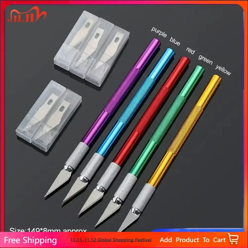 1 Set Precision Hobby Knife Metal Handle With Blades For Arts Wood Carving Tools Crafts Phone PCB Repair Multi DIY Hand Tools