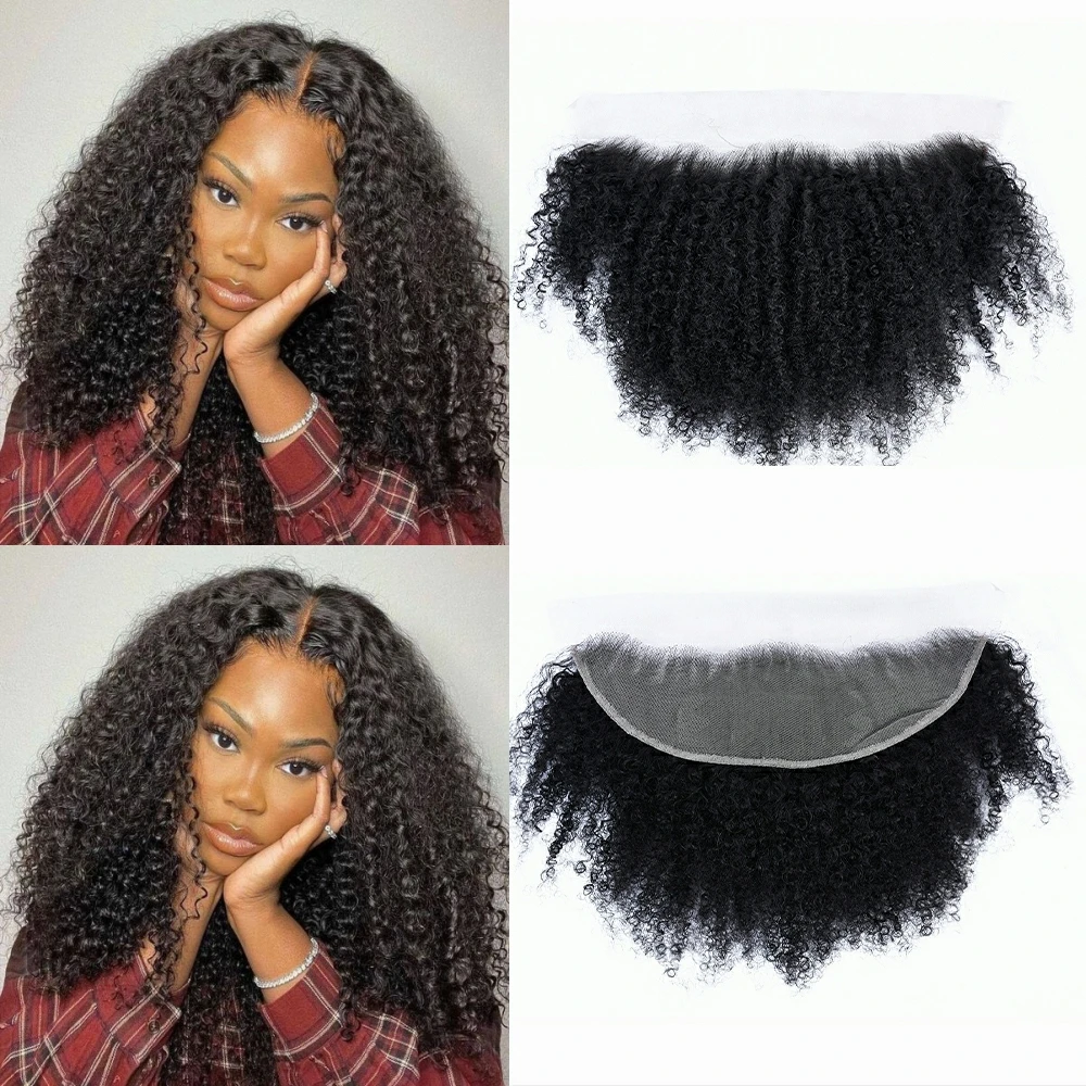 

13X4 Lace Frontal Closure Afro Kinky Curly Hair Transparent Lace Closure 4X4 Remy Burmese Human Hair Free Part 10"-20" For Women