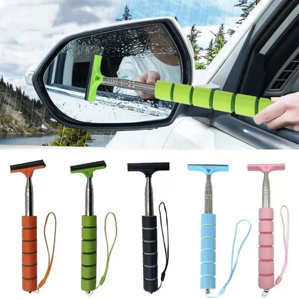 Escova de Limpeza para Espelho Retrovisor de Carro com Cabo Telescópico, Ferramenta Durável de Limpeza de Vidros Automotivos em Aço Inoxidável