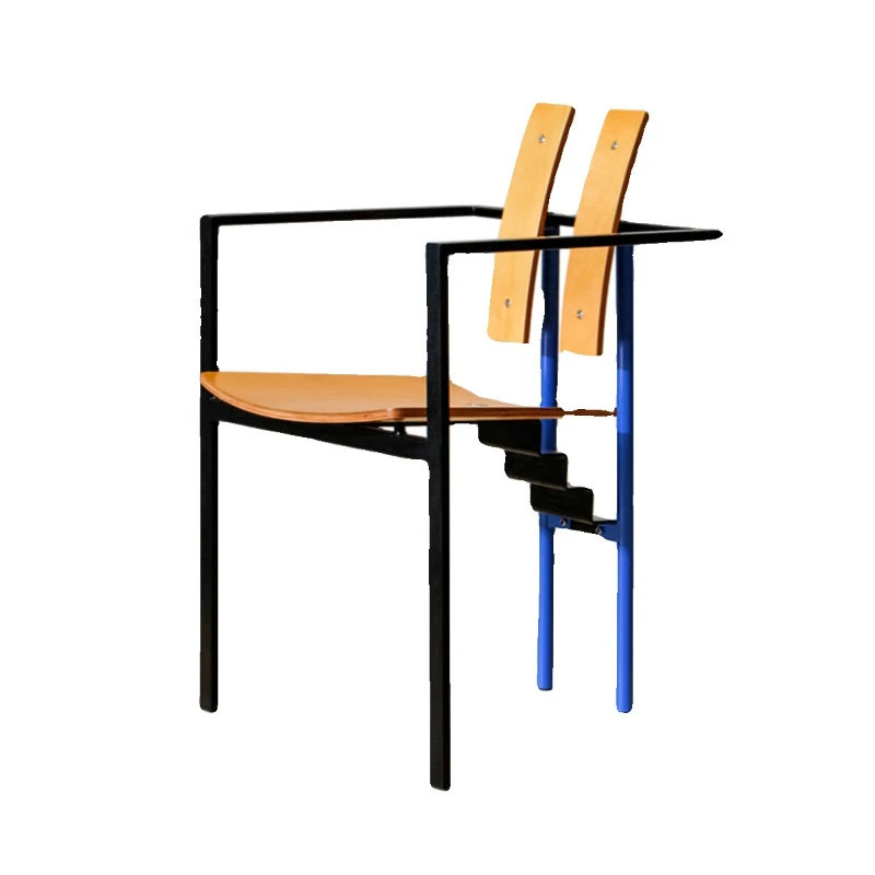 

Designer Nordic dining chair simple retro Memphis home leisure medieval Internet celebrity wrought iron backrest