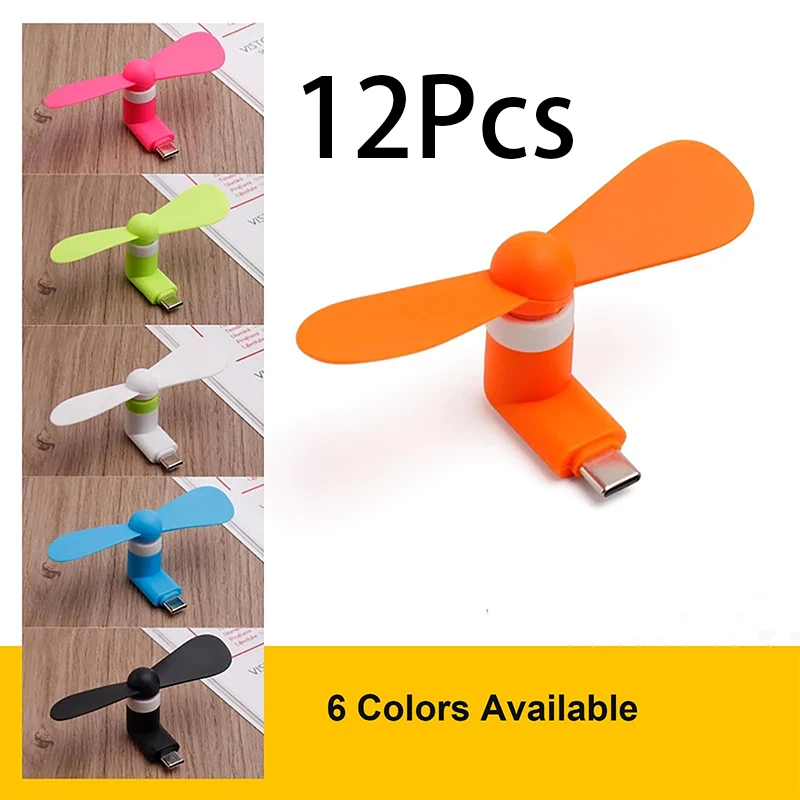 12Pcs Mini Portable Micro Fan Mobile Phone Mini Fan Charging Treasure Cooling Fan USB Gadget Fans Tester For Type-C