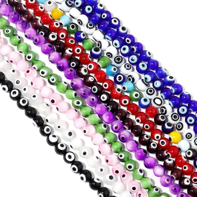 Apx35-90pcs/Strand 4 6 8 10mm Multicolor Evil Eye Beads for Jewelry Making Lampwork Glass Turkish Eye Beads DIY Bracelet Earring