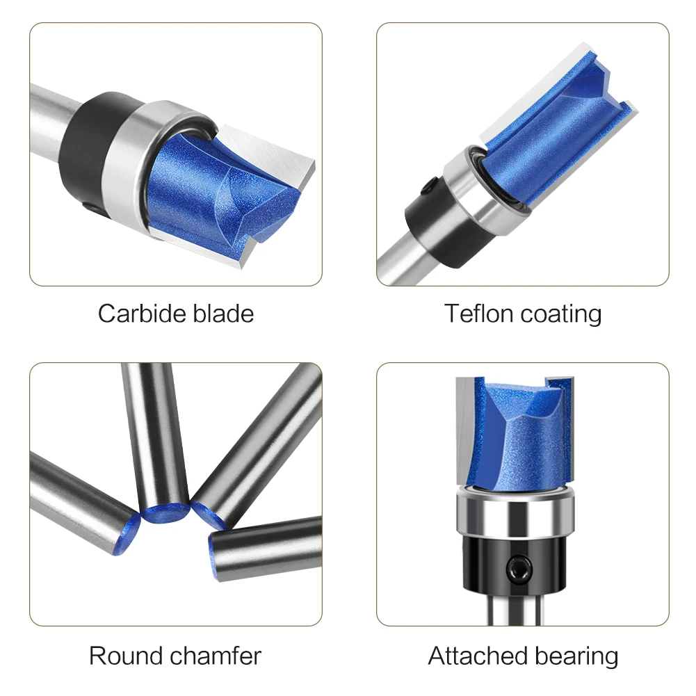 Imagem -03 - Tungsten Carbide Milling Cutter Shank Bit Reto Modelo Padrão Bit Flush Guarnição Router Bit com Rolamento mm em