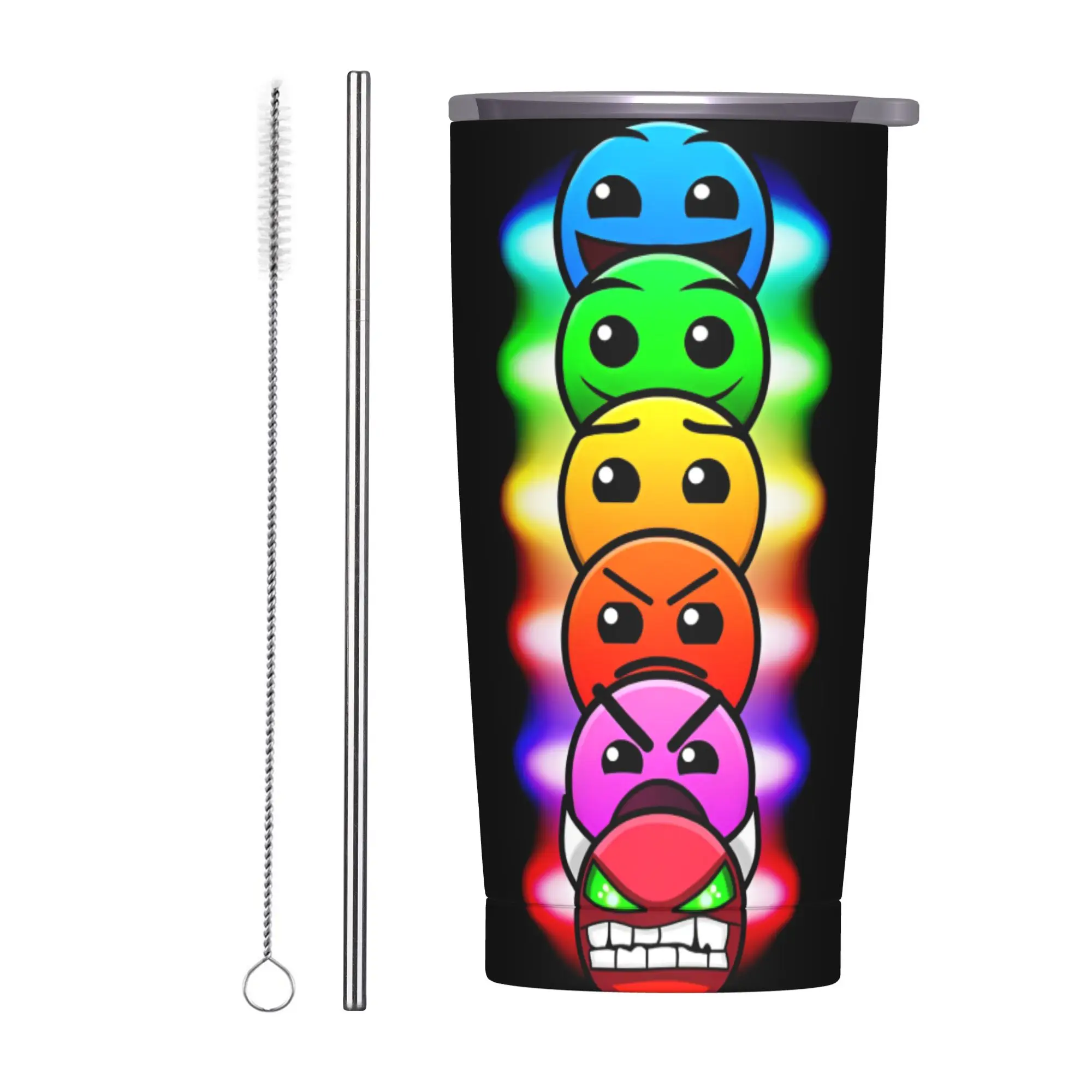 Video Game Geometry Dash Insulated Tumbler with Straws Lid Geometric Dash Stainless Steel Thermal Mug Portable  Bottle Cup, 20oz