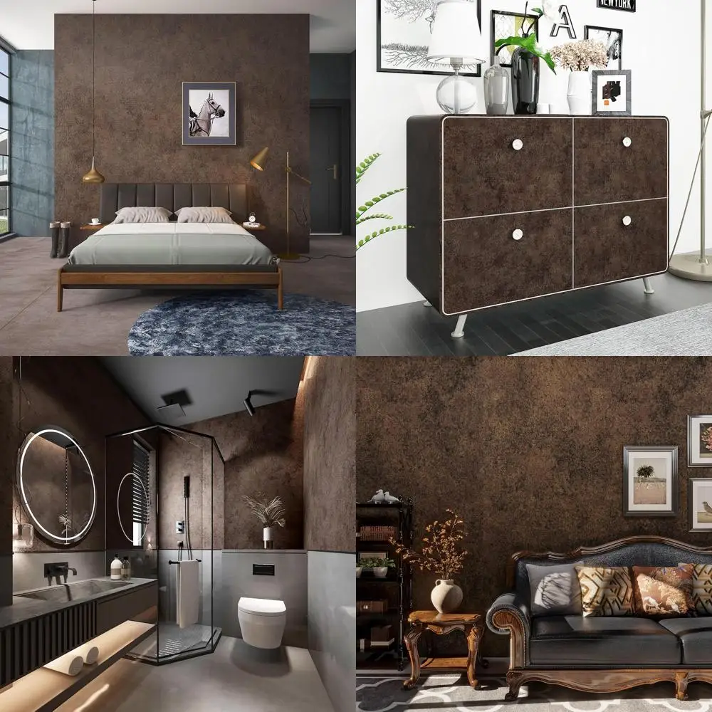 

31.5x315in Dark Brown Vintage Industrial Concrete Look Peel & Stick Wallpaper, Matte Finish, Self-Adhesive, Waterproof