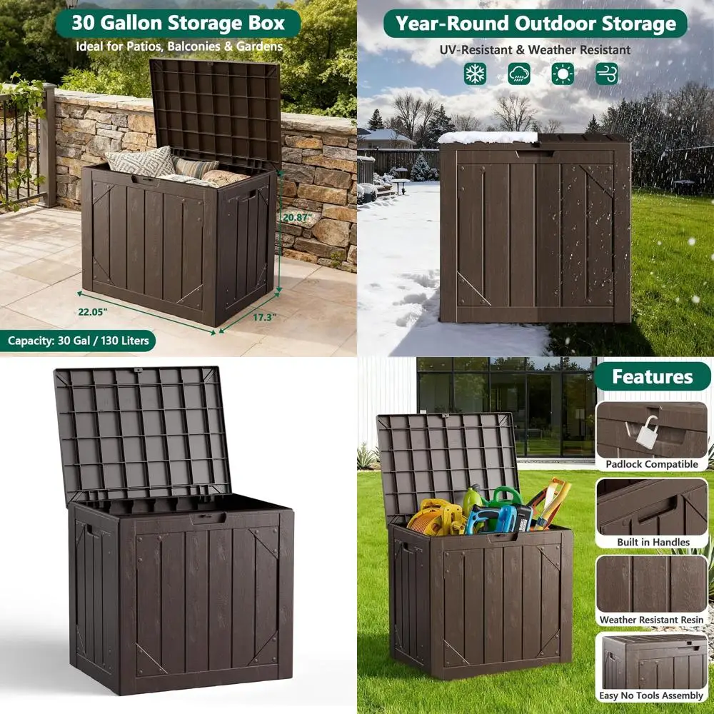 

Всепогодная 30-галонная уличная скамейка для хранения с замком, устойчивая к ультрафиолетовому излучению коричневая мебель для патио и хранение садовых инструментов