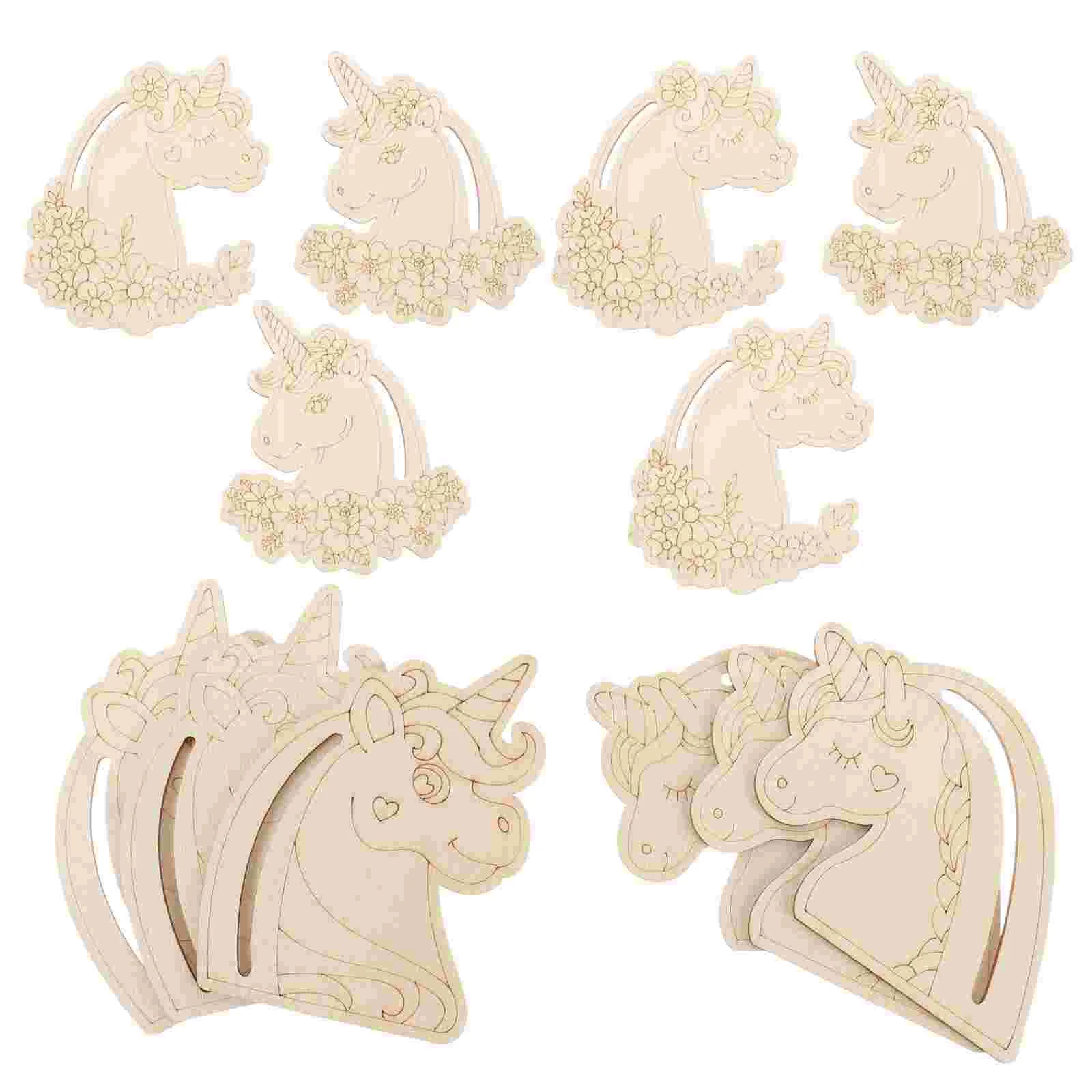 12 Pcs Unicorn Chips Wooden Slices Graffiti Planks Painted Tags Craft Unfinished 3mm Poplar Board Cutouts Shaped